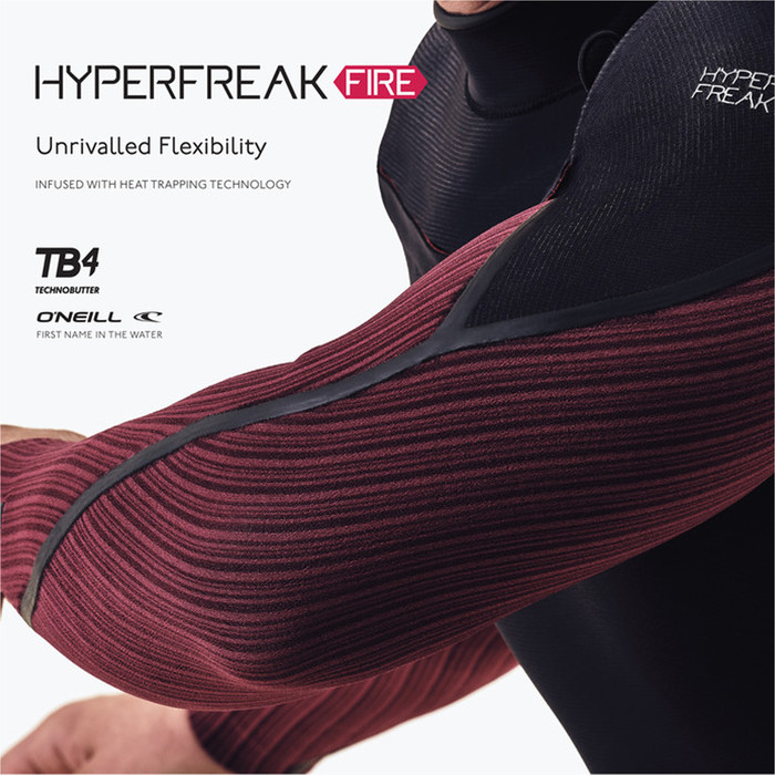 2024 O'Neill Mnner Hyperfreak Fire 4/3mm Brustreiverschluss Neoprenanzug 5512 - Black / Dark Red